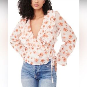Free People Floral Ruffle Wrap Top – Size M